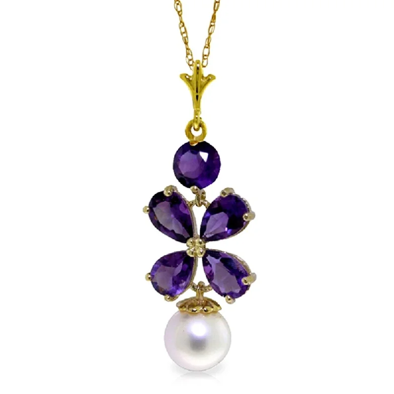 Stellar star necklaces-3.65 Carat 14K Solid Gold Persephone Amethyst pearl Necklace