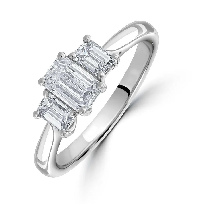 Platinum Emerald Cut Diamond Trilogy Ring