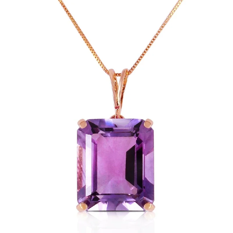 Smooth pendant necklaces-14K Solid Rose Gold Necklace with Octagon Purple Amethyst