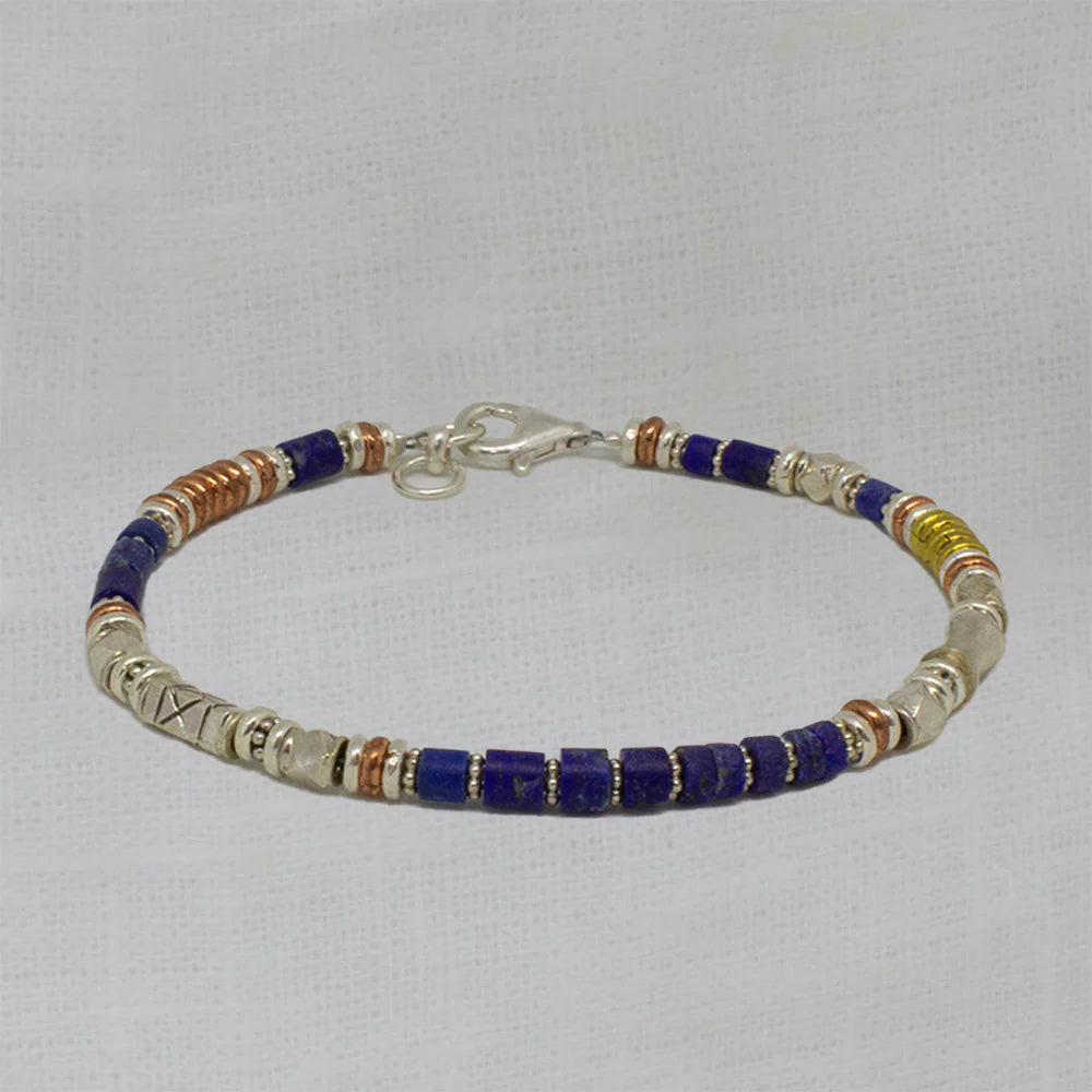 Silver Lapis Lazuli and Mixed Metals Bracelet