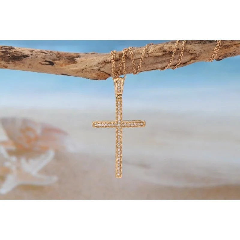 Linen cord necklaces-De Couer IGI Certified 10K Rose Gold 1/6ct TDW Diamond Cross Necklace - White H-I