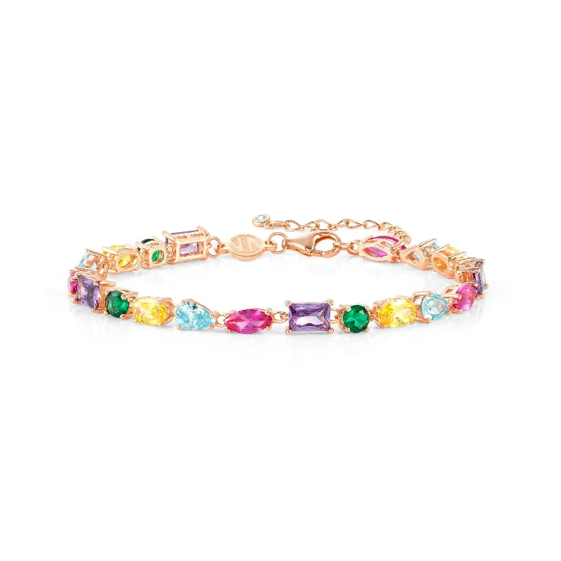 Rose Gold Colour Wave Mixed Cubic Zirconia Bracelet