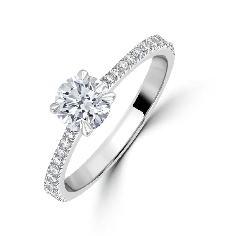 Platinum 0.71ct Round Brilliant Cut Diamond Solitaire Ring with Diamond Shoulders