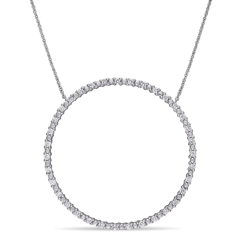 Luxe stone necklaces-Miadora 10k White Gold 3/4ct TDW Diamond Circle of Life Necklace