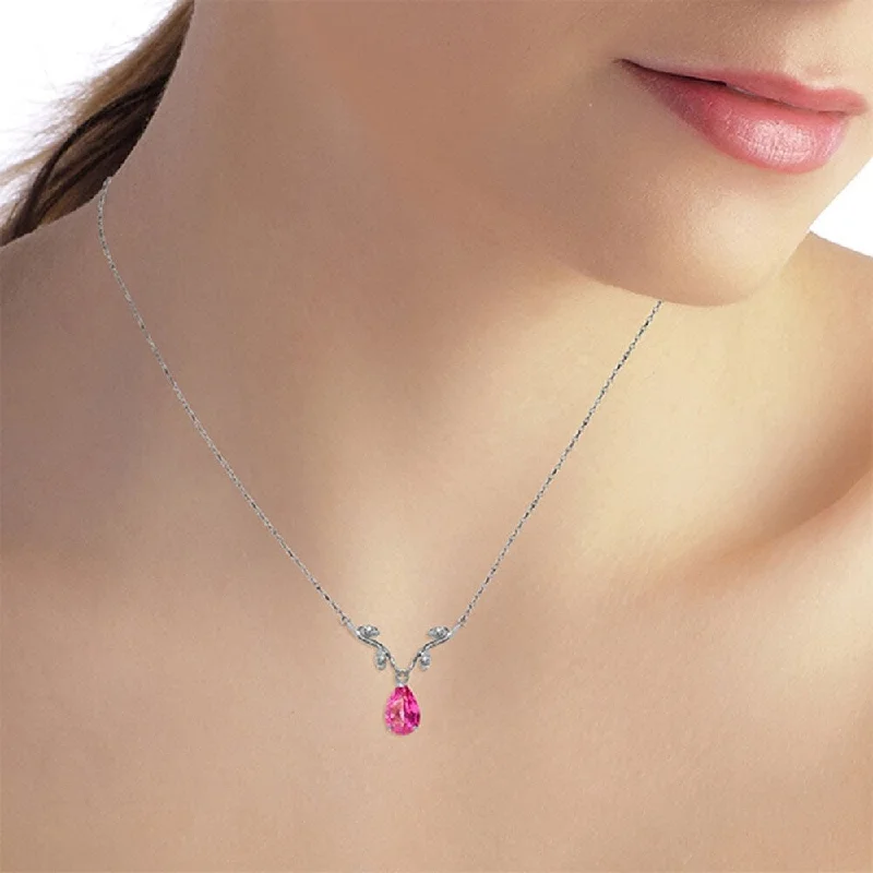 Smooth disc necklaces-1.52 Carat 14K Solid White Gold Naturalive Moment Pink Topaz Diamond Necklace