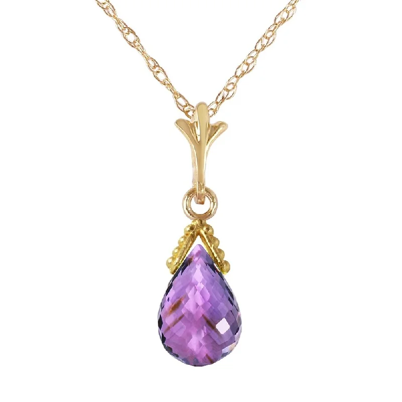 Smooth pendant necklaces-2.5 Carat 14K Gold Necklace Briolette Purple Amethyst