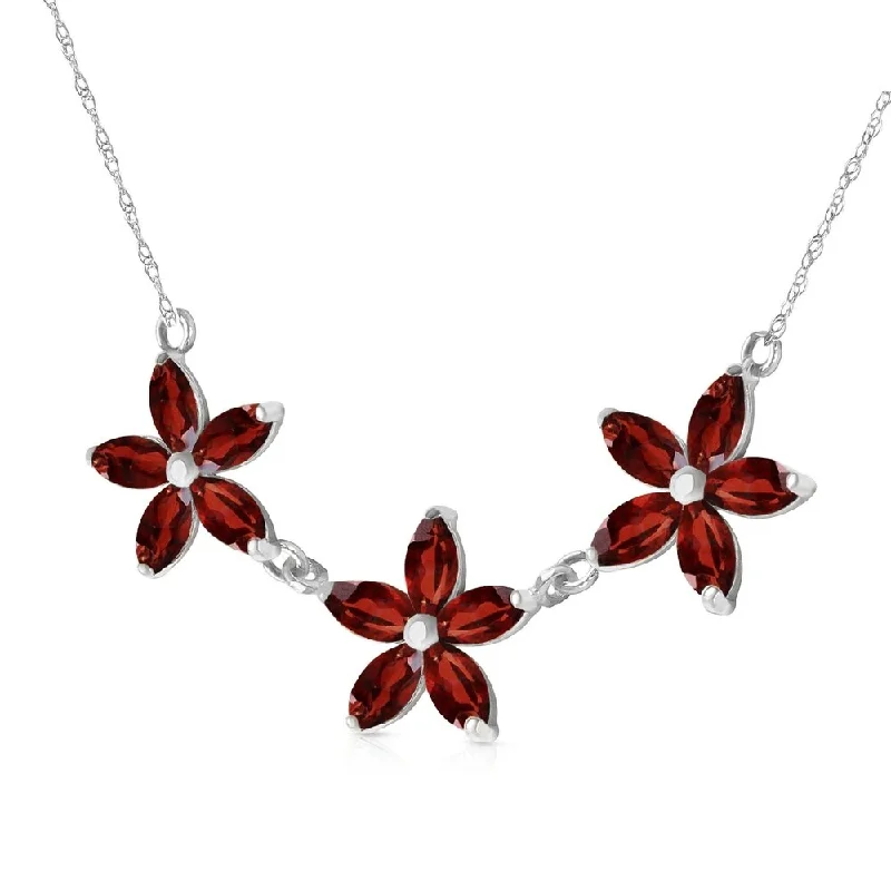 Round stone necklaces-4.2 Carat 14K Solid White Gold Necklace Natural Garnet