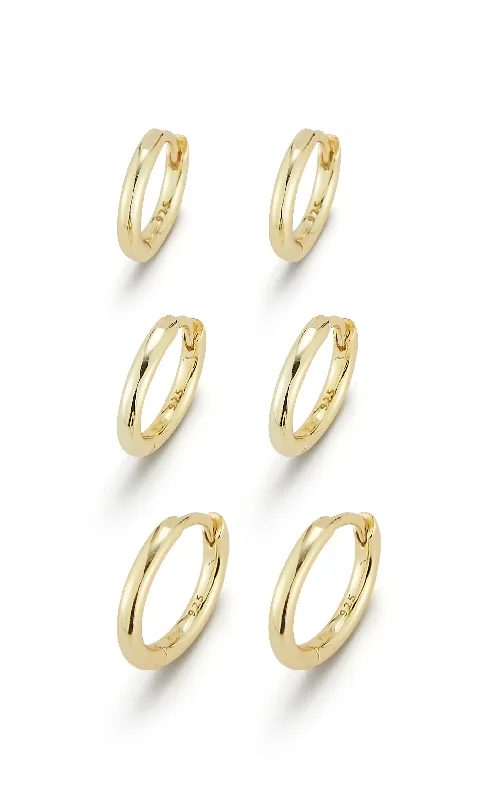 Polished charm earrings-Thin Solid Hoop Earring Combo Set of 3 Pairs