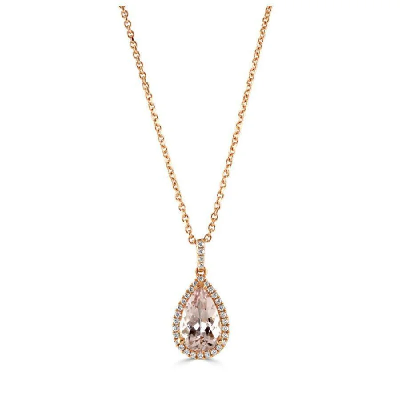 18ct Rose Gold Pear Morg & Diam cluster pnd with chain