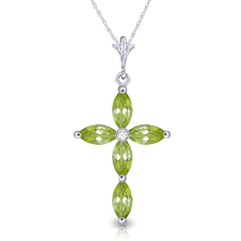 Solid link necklaces-1.23 Carat 14K White Gold Necklace Natural Diamond Peridot