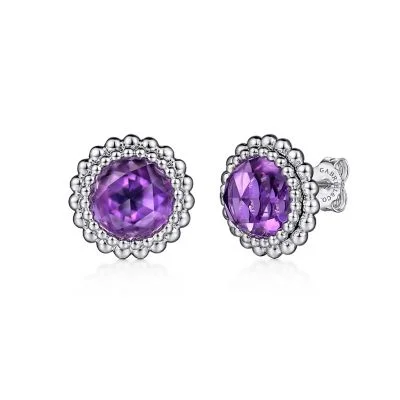 Crystal-twisted earrings-Sterling Sliver Faceted Amethyst Bujukan Stud Earrings