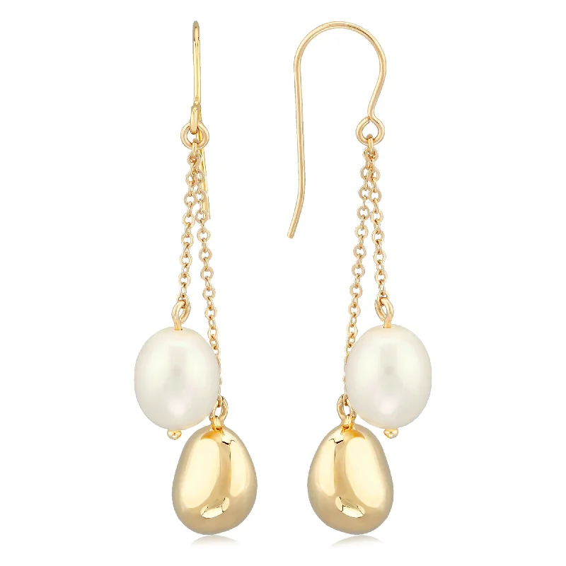 Vibrant enamel earrings-Pearl & Gold Double Dangle Earring