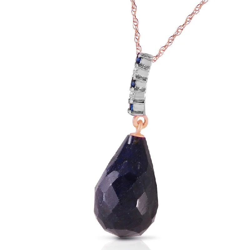 Tide shape necklaces-8.95 Carat 14K Solid Rose Gold Necklace Diamond Briolette Drop Sapphire