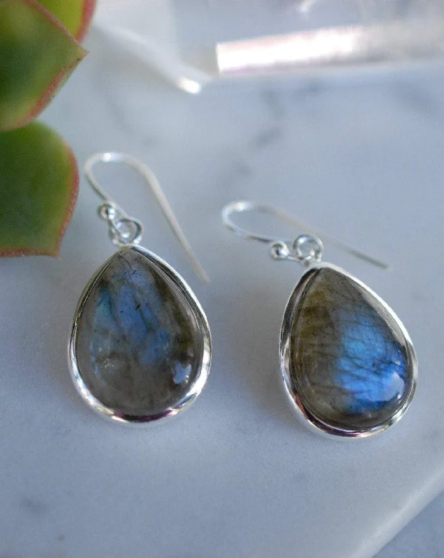 Square stud earrings-Labradorite Earrings ~ Sterling Silver 925 ~ME001