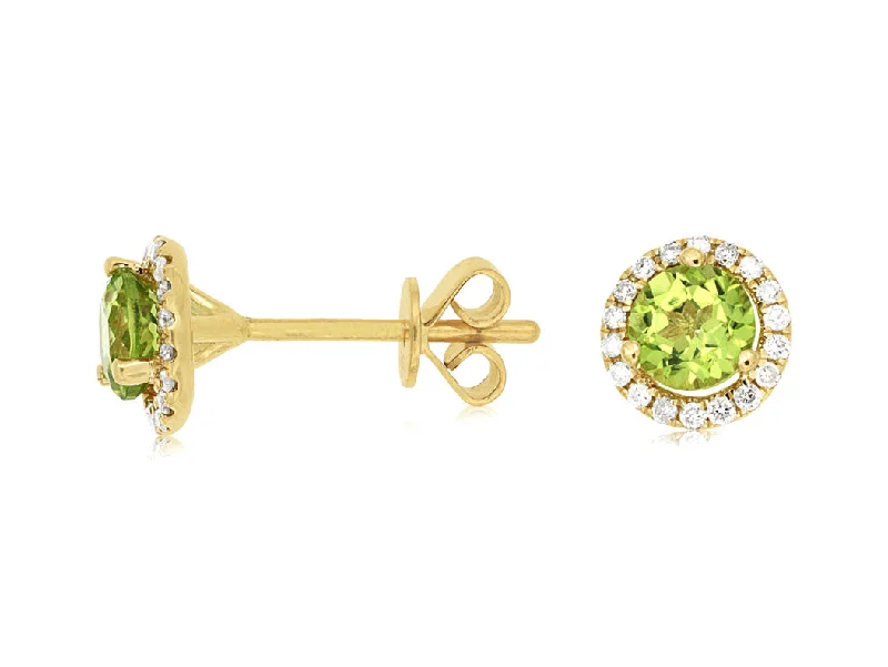 Thin hoop earrings-14k yellow gold peridot and diamond bezel post earrings