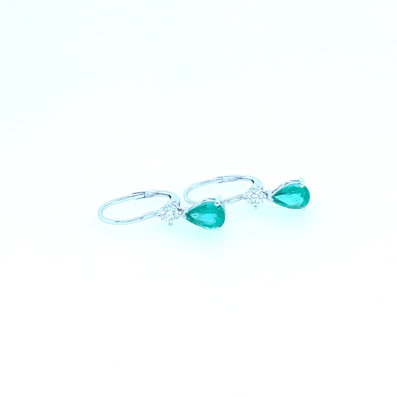 Fine charm earrings-14K White Gold Emerald Pear Earrings