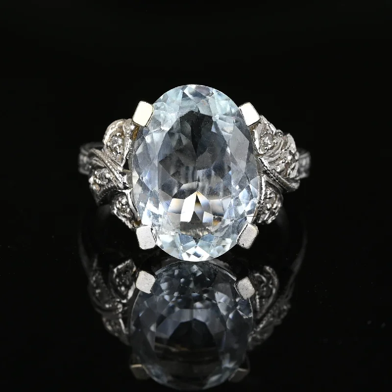 Luxe diamond rings-Luxe diamond rings-14K White Gold Art Deco Diamond Aquamarine Ring