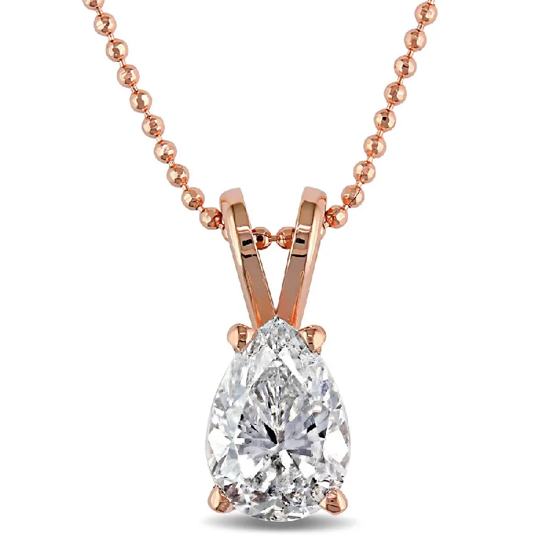 Agate stone necklaces-Miadora Signature Collection 14k Rose Gold 3/4ct TDW Pear-cut Diamond Solitaire Necklace - White