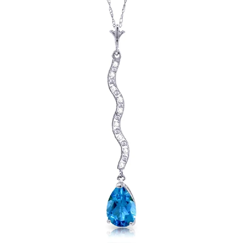 Bead braid necklaces-14K White Gold Necklace w/ Diamonds & Blue Topaz