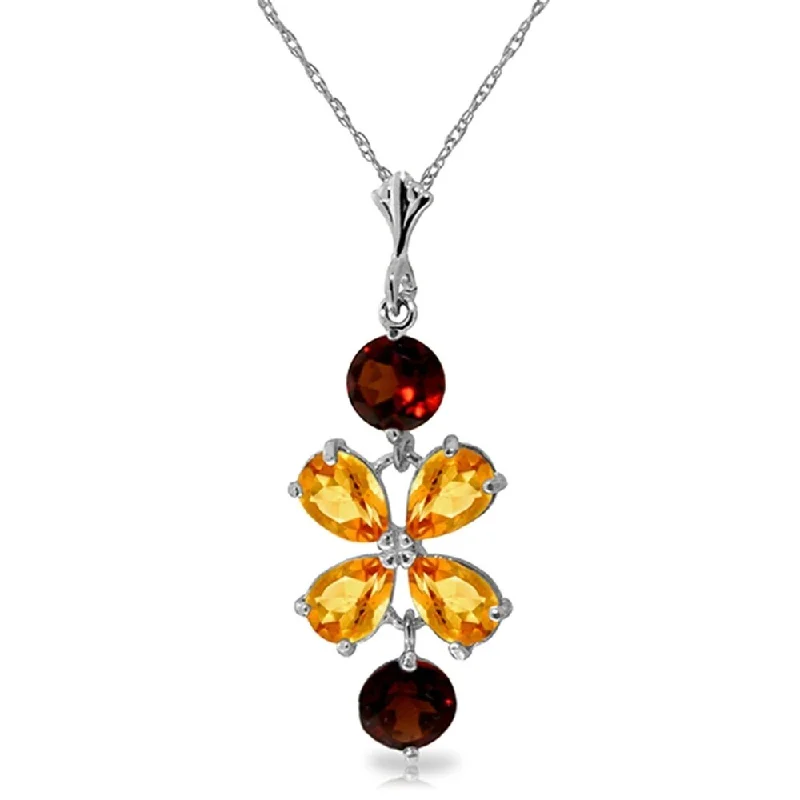 Tie-style necklaces-3.15 CTW 14K Solid White Gold Necklace Citrine Garneters