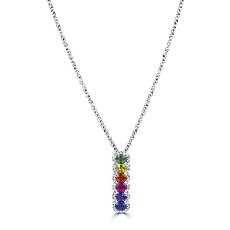 18ct White Gold Multi-Coloured Sapphire & Diamond Pendant