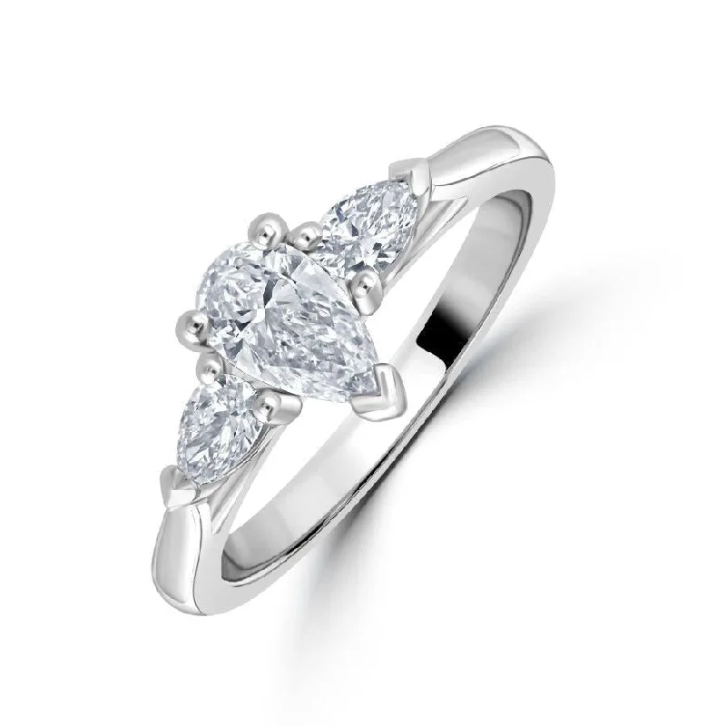 Platinum Pear Cut Diamond Trilogy Ring