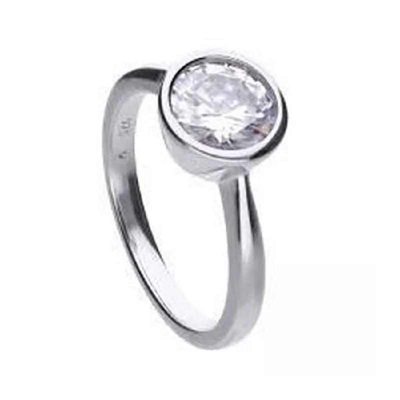 Silver Rubover Set Cubic Zirconia Solitaire Ring, size P 1/2