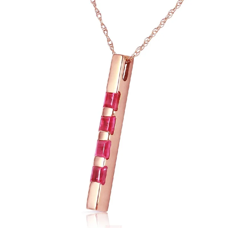 Bali style necklaces-14K Solid Rose Gold Necklace Bar with Natural rubyes