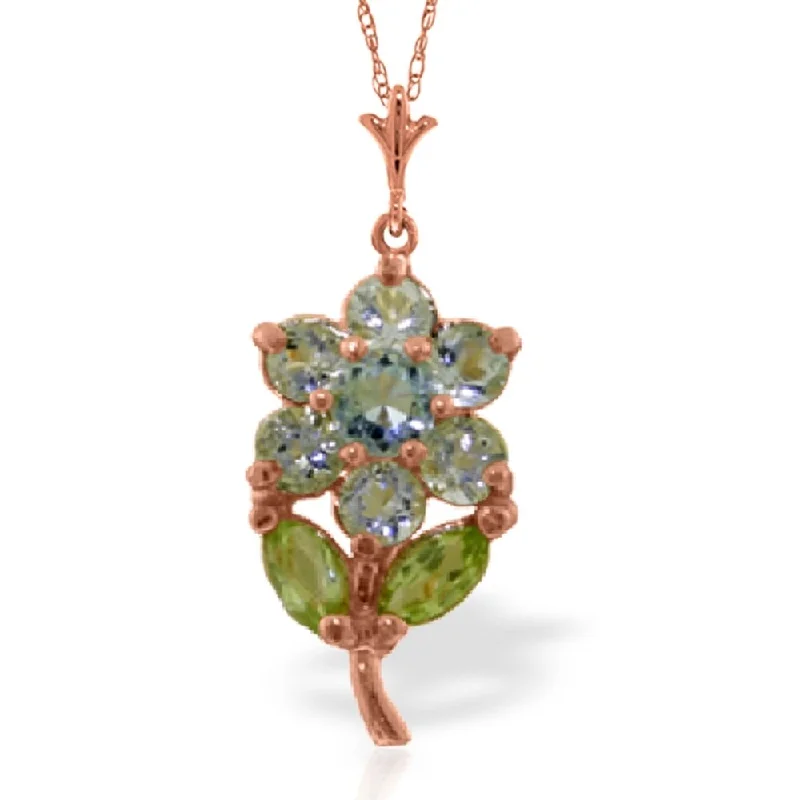 Stretch cord necklaces-1.06 Carat 14K Rose Gold Flower Necklace Aquamarine Peridot