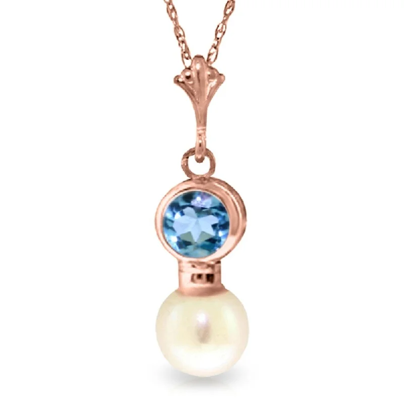 Agate stone necklaces-14K Rose Gold Blue Topaz & Pearl Necklace Gemstone