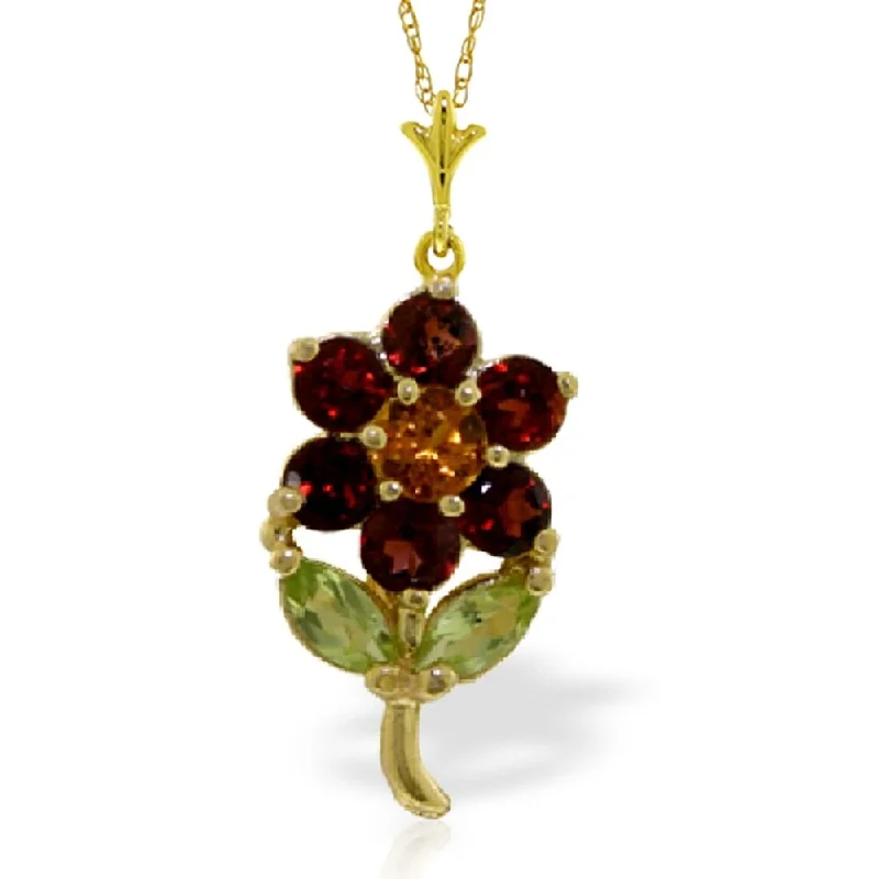 Flat twist necklaces-1.06 Carat 14K Gold Flower Necklace Garnet, Citrine Peridot