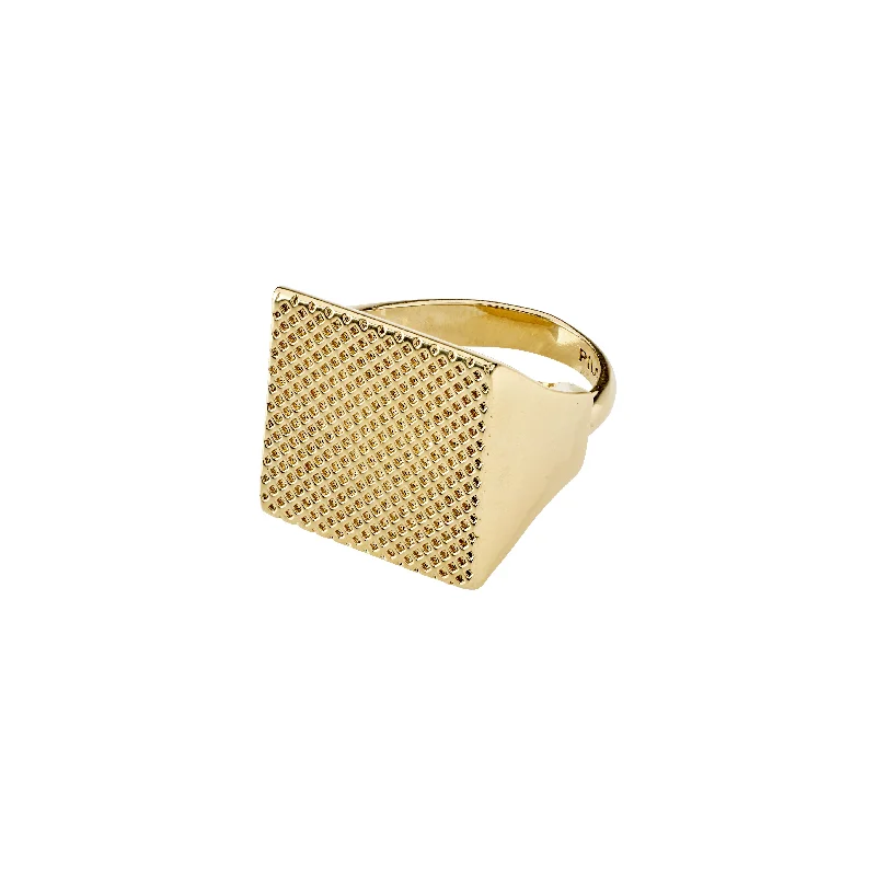 Matte texture rings-Matte texture rings-PULSE signet ring gold-plated