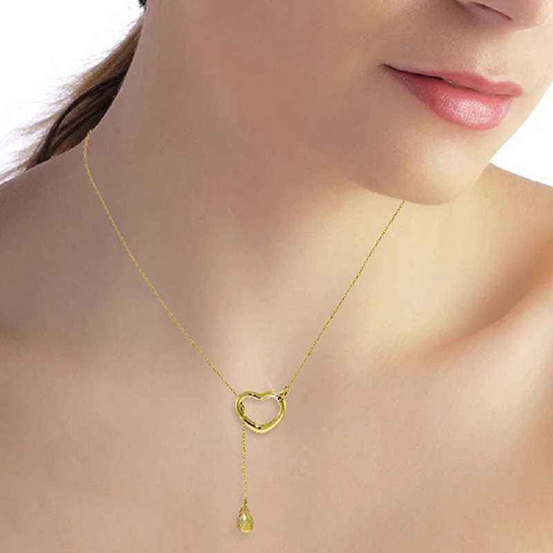 Emerald drop necklaces-14K Solid Gold Heart Necklace with Drop Briolette Natural Citrine