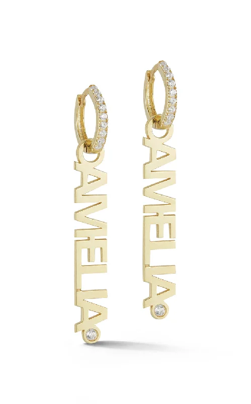 Two-tone earrings-Nameplate Huggie Earring