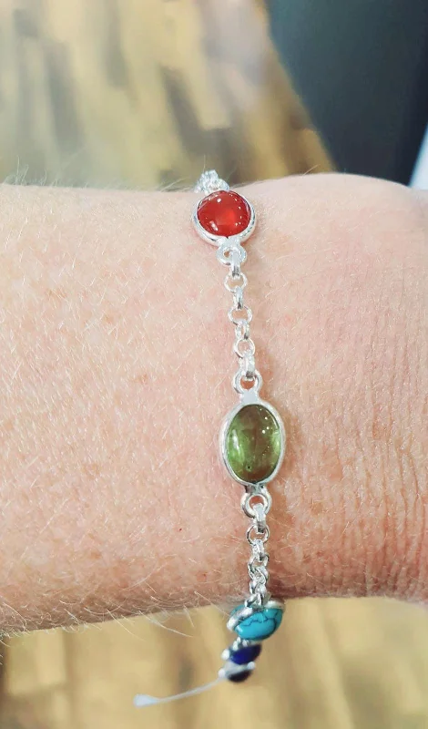 Sterling Silver Bezel Set Multi Gemstone Bracelet