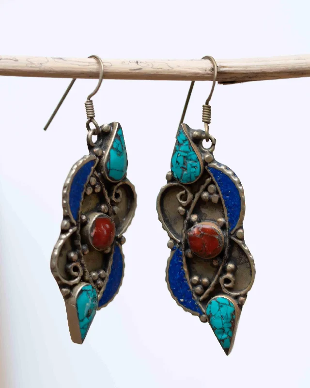 Subtle gem earrings-Celia Turquoise Tibetan Earrings ~German Silver ~ SME026