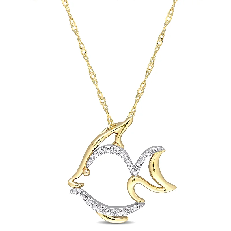 Leaf charm necklaces-Miadora 10k 2-Tone Yellow and White Gold Diamond Accent Fish Necklace