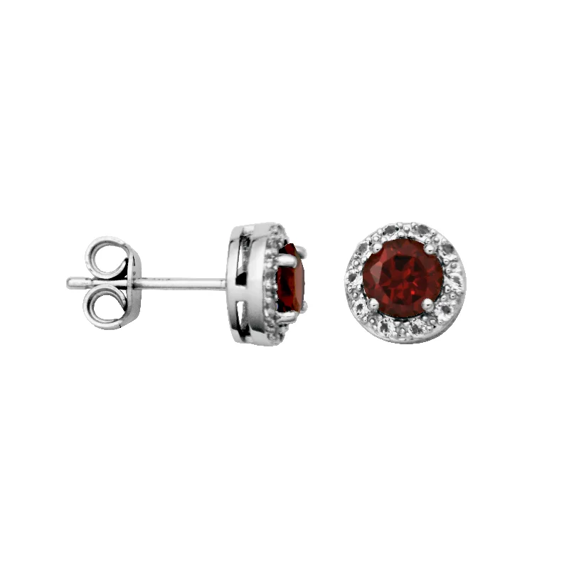 Aquamarine stud earrings-Sterling Silver Garnet and White Topaz Earrings