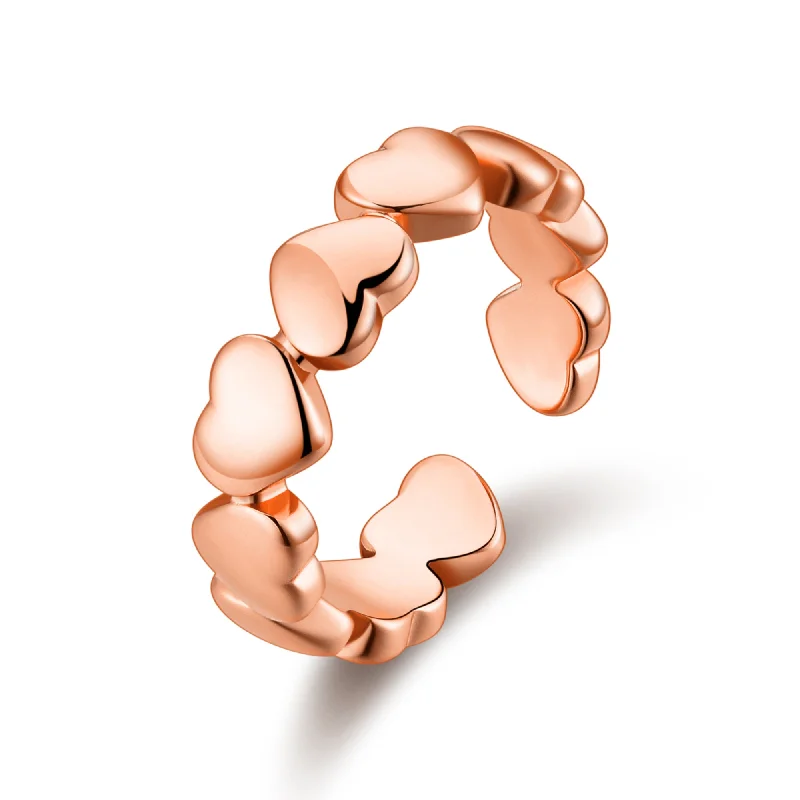 Tide shape rings-Tide shape rings-Rose Gold Plated Adjustable Heart Band Ring