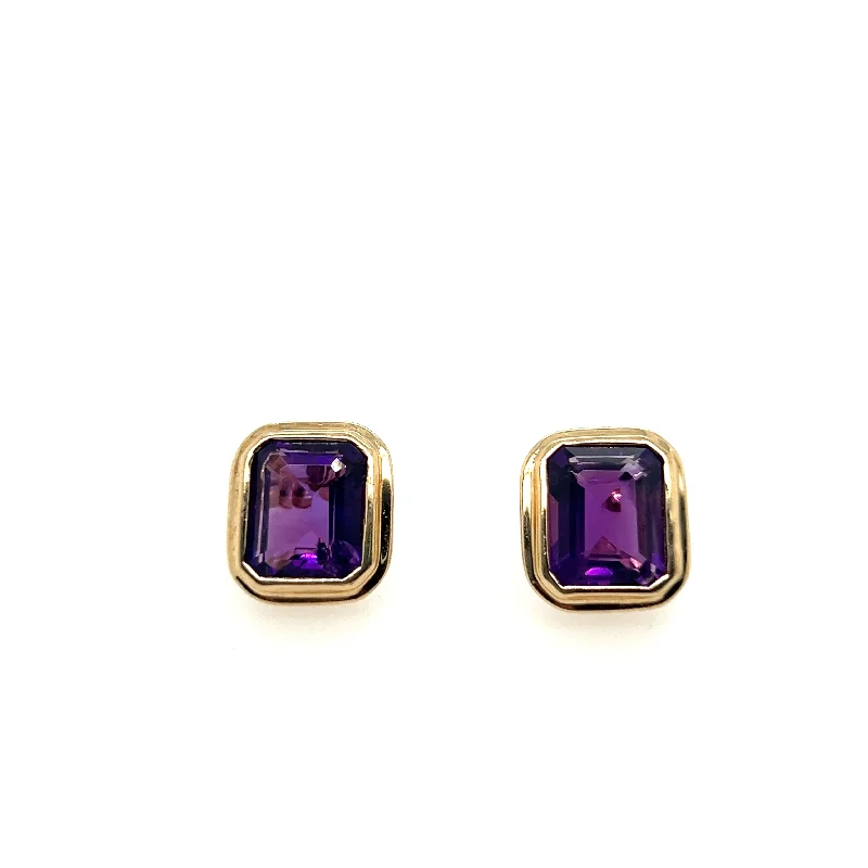 Aged bronze earrings-14K Yellow Gold Amethyst Earrings