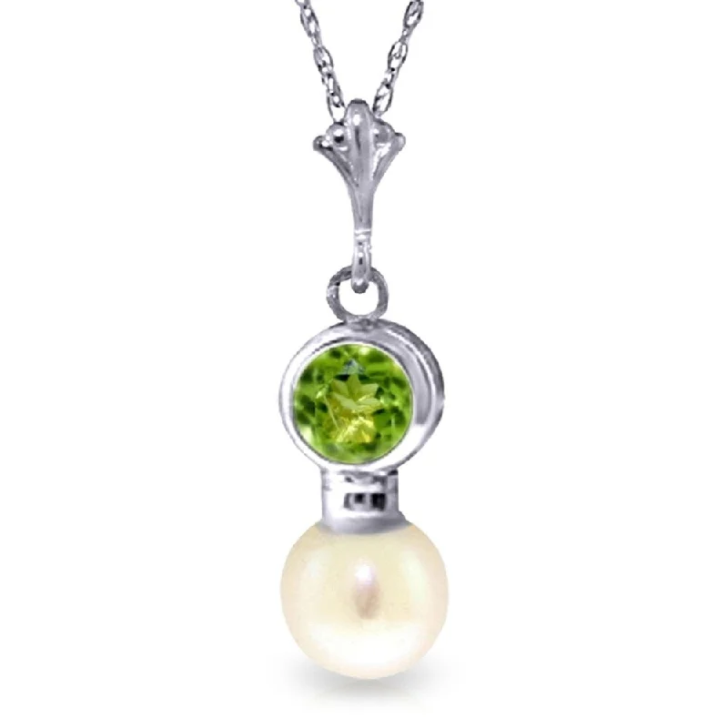 Sapphire pendant necklaces-1.23 Carat 14K White Gold Necklace Peridot Pearl