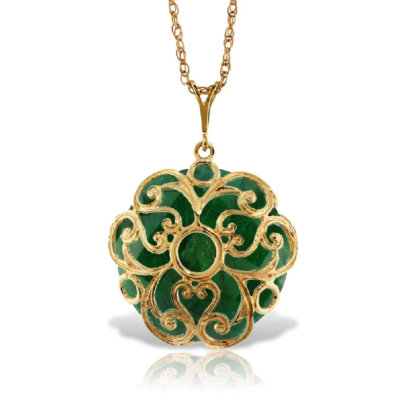 14K Solid Gold Necklace with Checkerboard Cut Round Dyed Green Sapphire