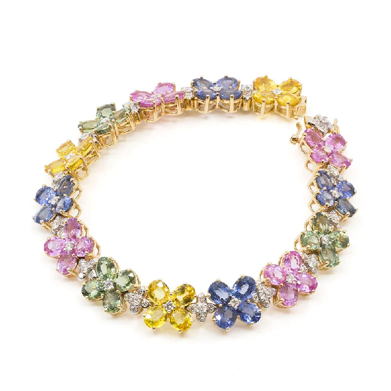 Multi-Colored Sapphire Flower Bracelet