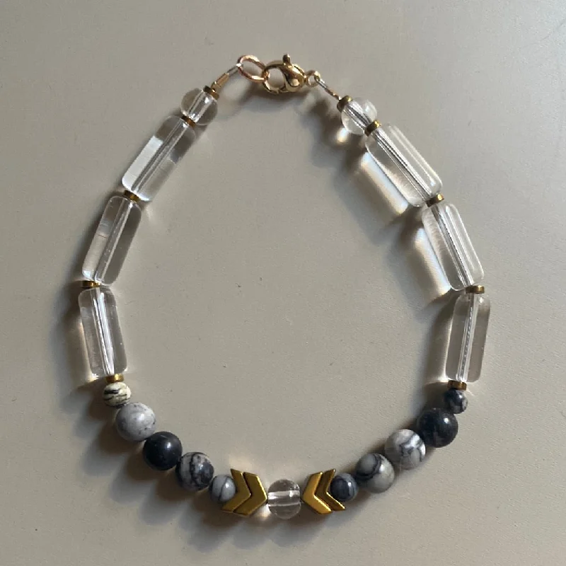 MRLB06 - Glass, Gold plated Hematite and Natural Black Silk Stone.