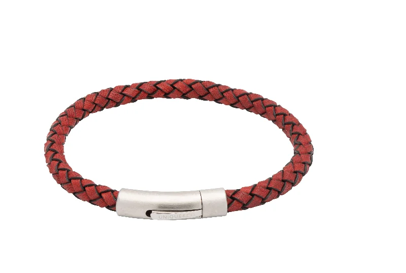 Unique & Co Red Leather Bracelet - Brushed Stainless Steel Clasp