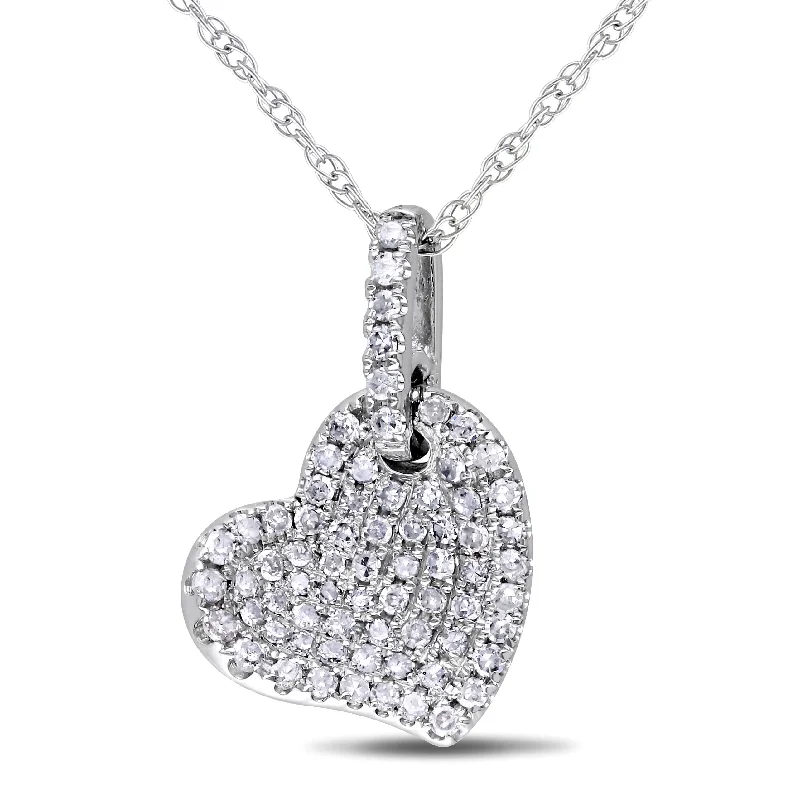 Coiled thread necklaces-Miadora 10k White Gold 1/4ct TDW Diamond Heart Necklace