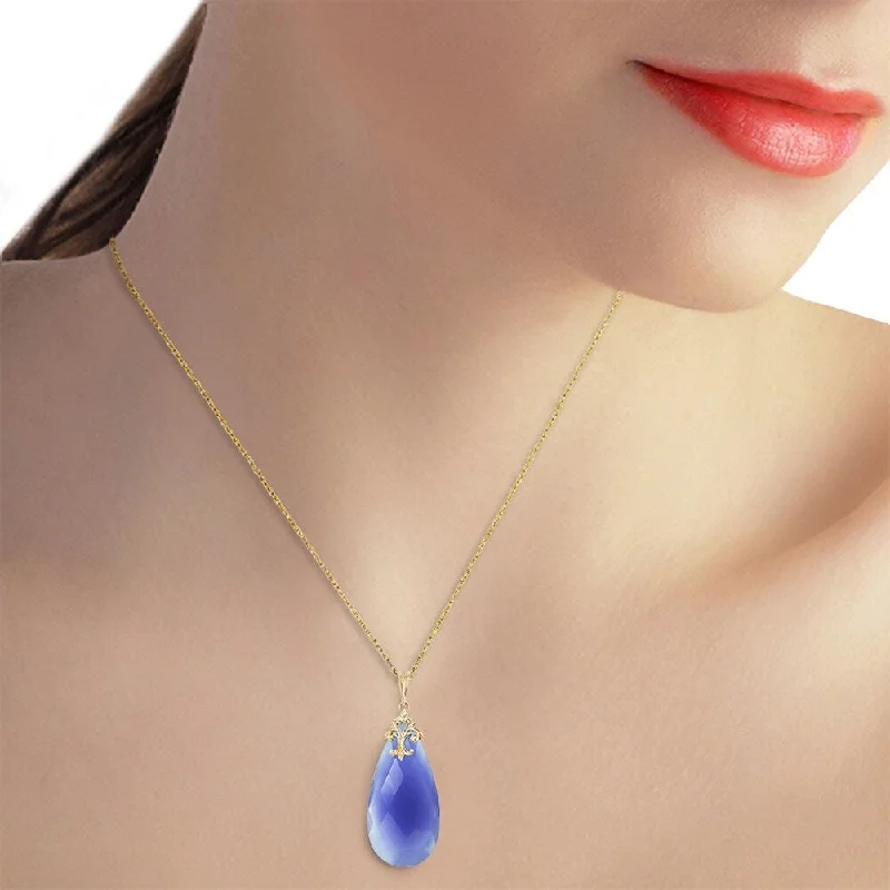 Dainty gem necklaces-14K Solid Gold Necklace with Briolette 31x16 mm Deep Blue Chalcedony