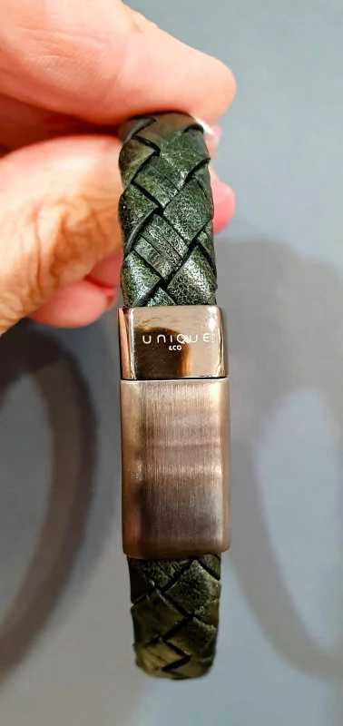 Unique & Co Dark Green Wide Leather Bracelet