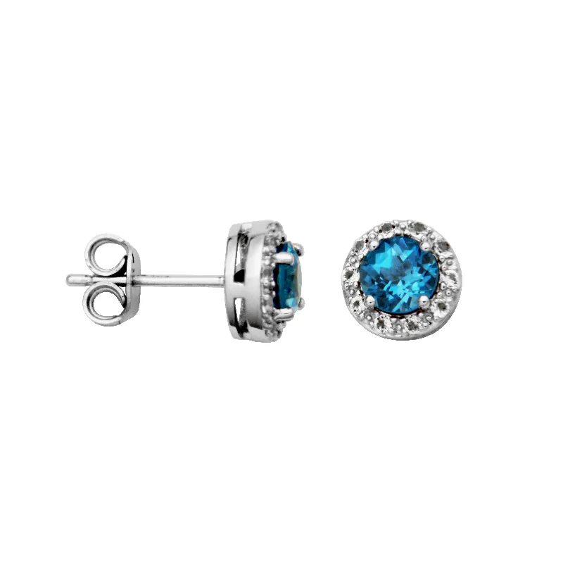 Solid bar earrings-Sterling Silver Blue Topaz and White Topaz Earrings