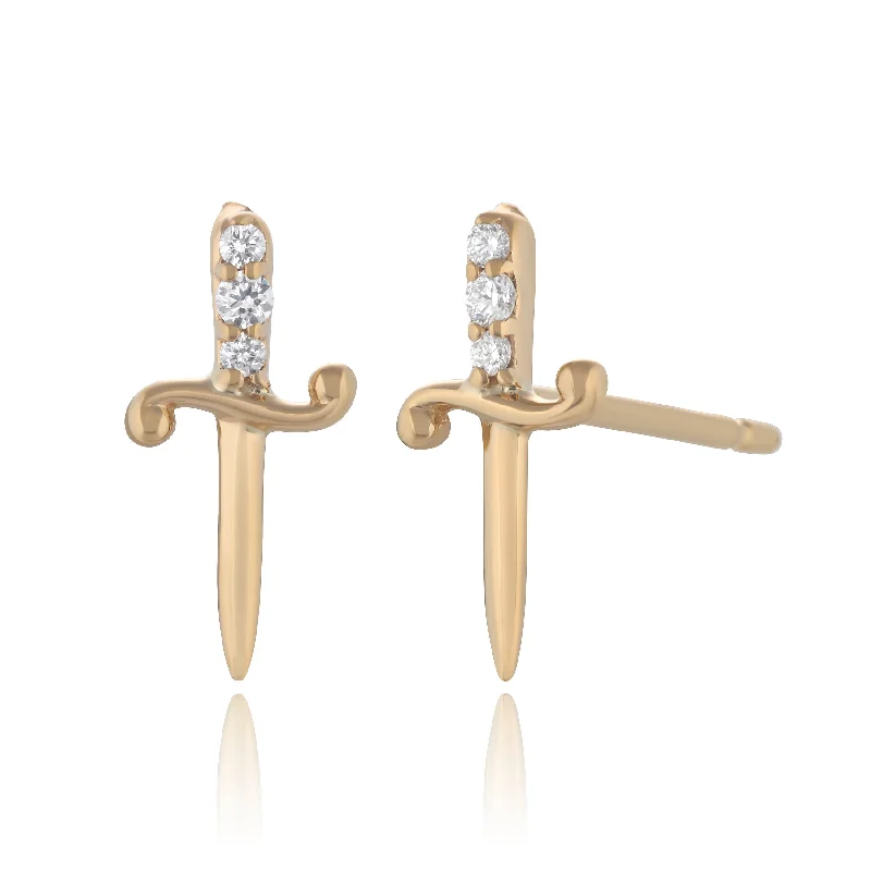 Subtle gem earrings-Diamond Dagger Stud Earrings